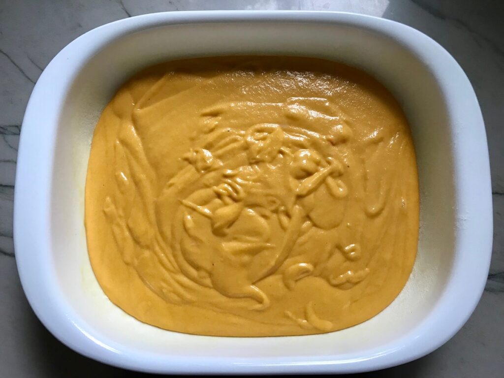 Brazilian Carrot Cake batter in a baking dish.