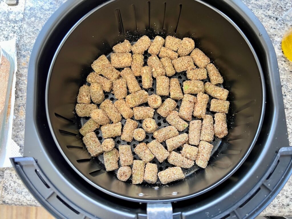 Breaded Okra in air fryer for cooking..
