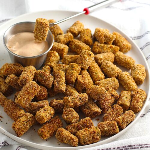 Crispy golden breaded Okra for Breaded Okra in air fryer recipe.